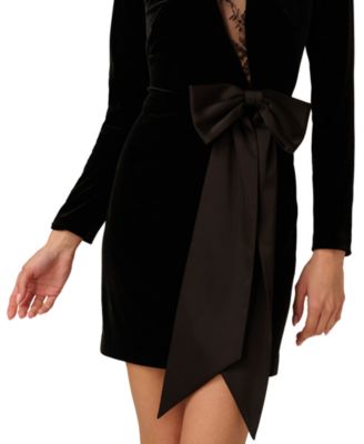 Papell Women's Bow Detail Long Sleeve Mini Dress