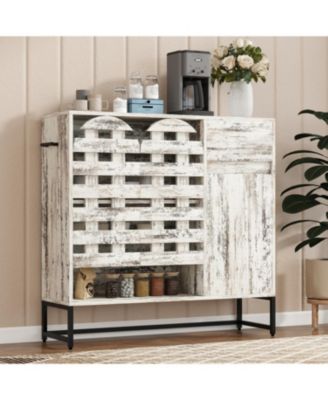 Farmhouse Sideboard Cabinet, Coffee Bar, Arched Doors - Retro White