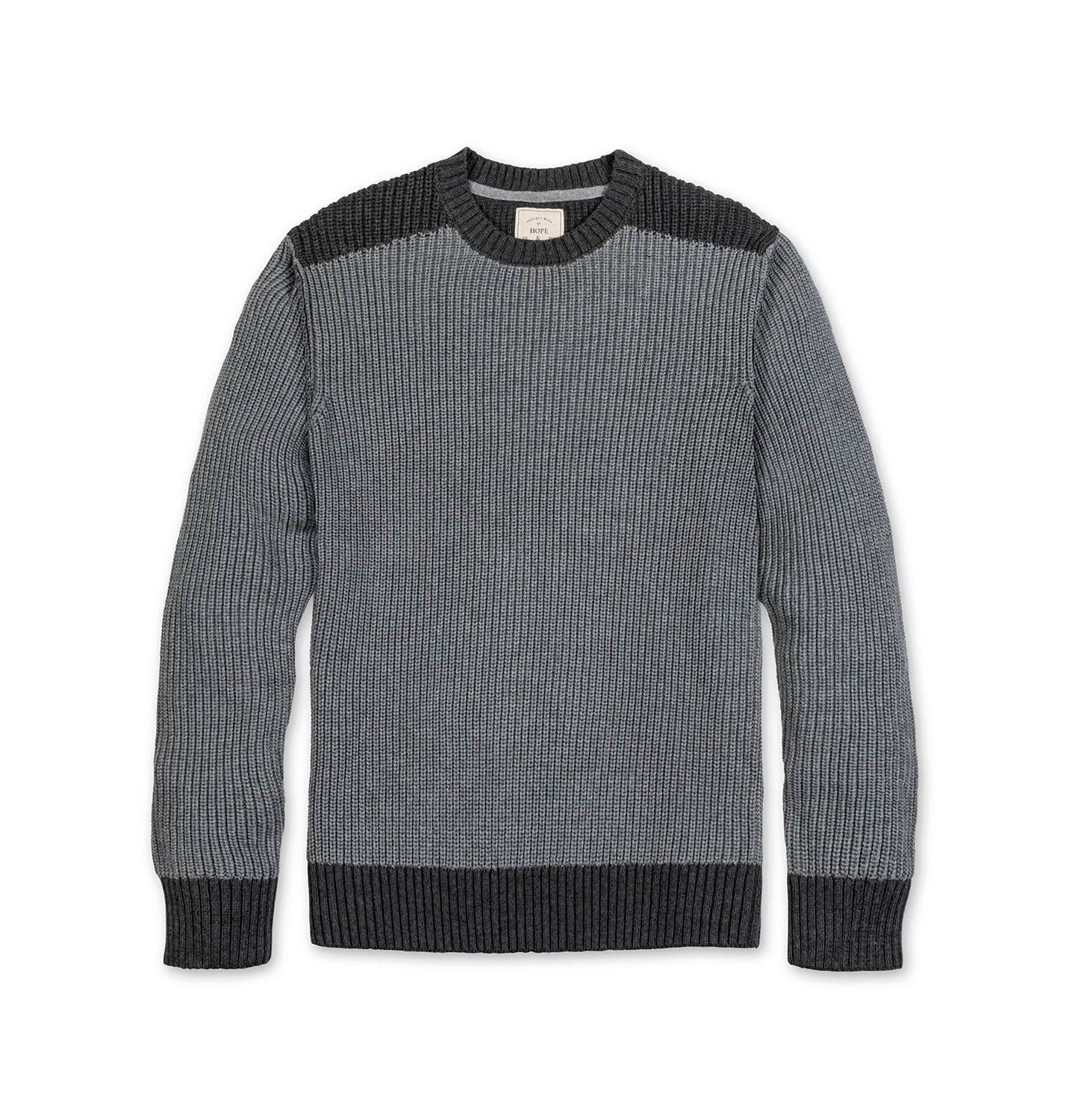 Мужской свитер Hope & Henry Organic Crew Neck Shoulder Detail, цвет: Серый меланжевый — фото 4