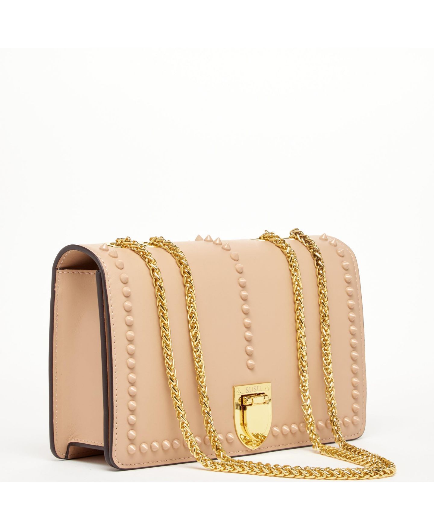 Женская сумка SUSU Leather Crossbody Purse Shoulder Bag with Gold Chain Strap Evening Clutch Style, цвет: Бежевый / Рыжевато-коричневый — фото 2