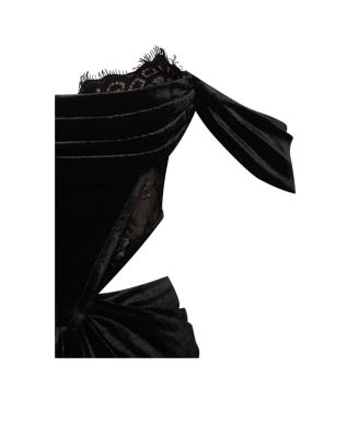 Women's Quintessa Black Lace Velvet Corset Off Shoulder Gown