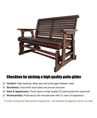 Wooden Patio Glider with High Roll Back and Deep Contoured Seat, Solid Fir Wood, 2-Seater, Heavy Duty 800 LBS, 4 Feet (Deep Brown)