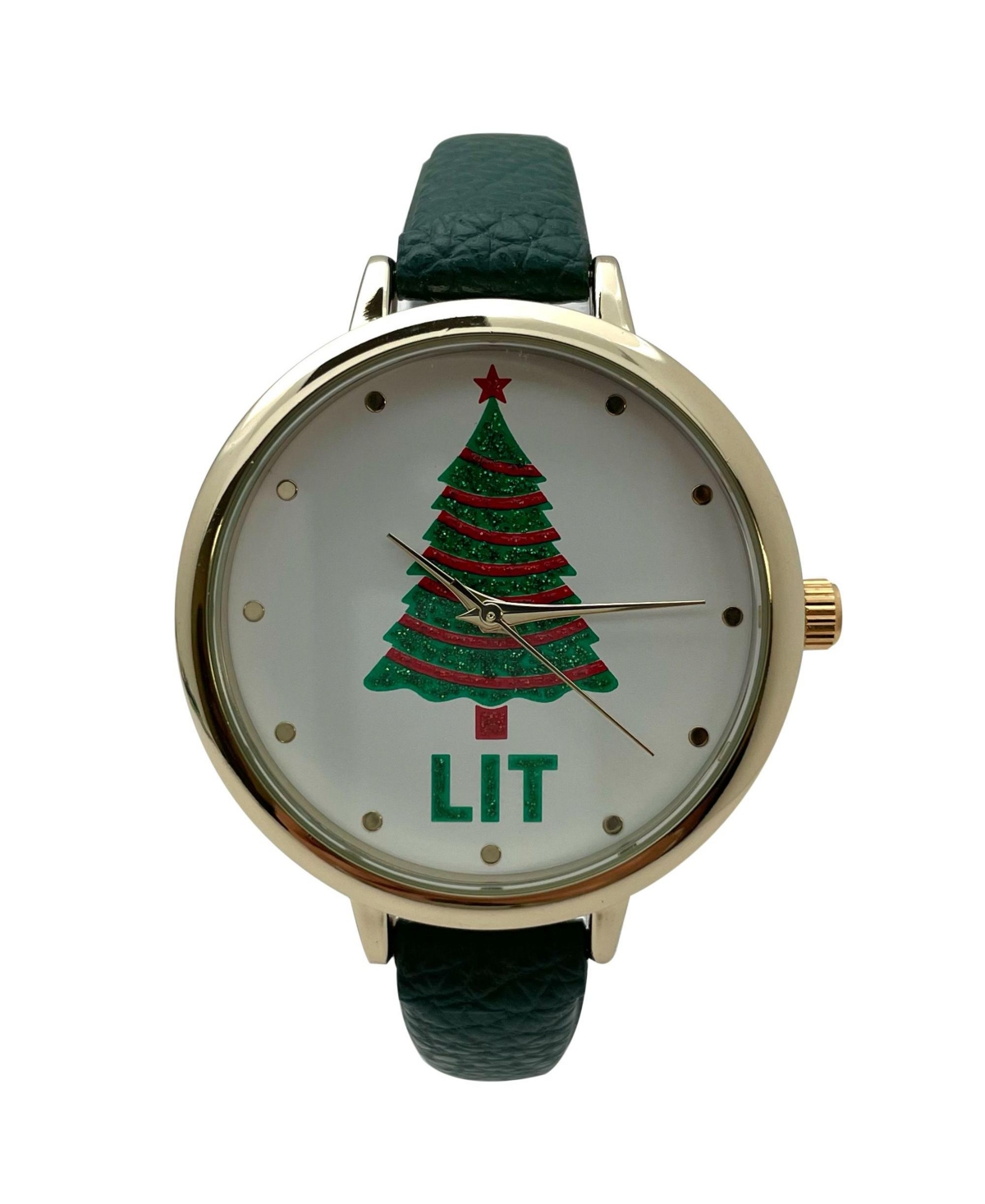 Olivia Pratt Green Faux Leather Christmas Themed Women Watches