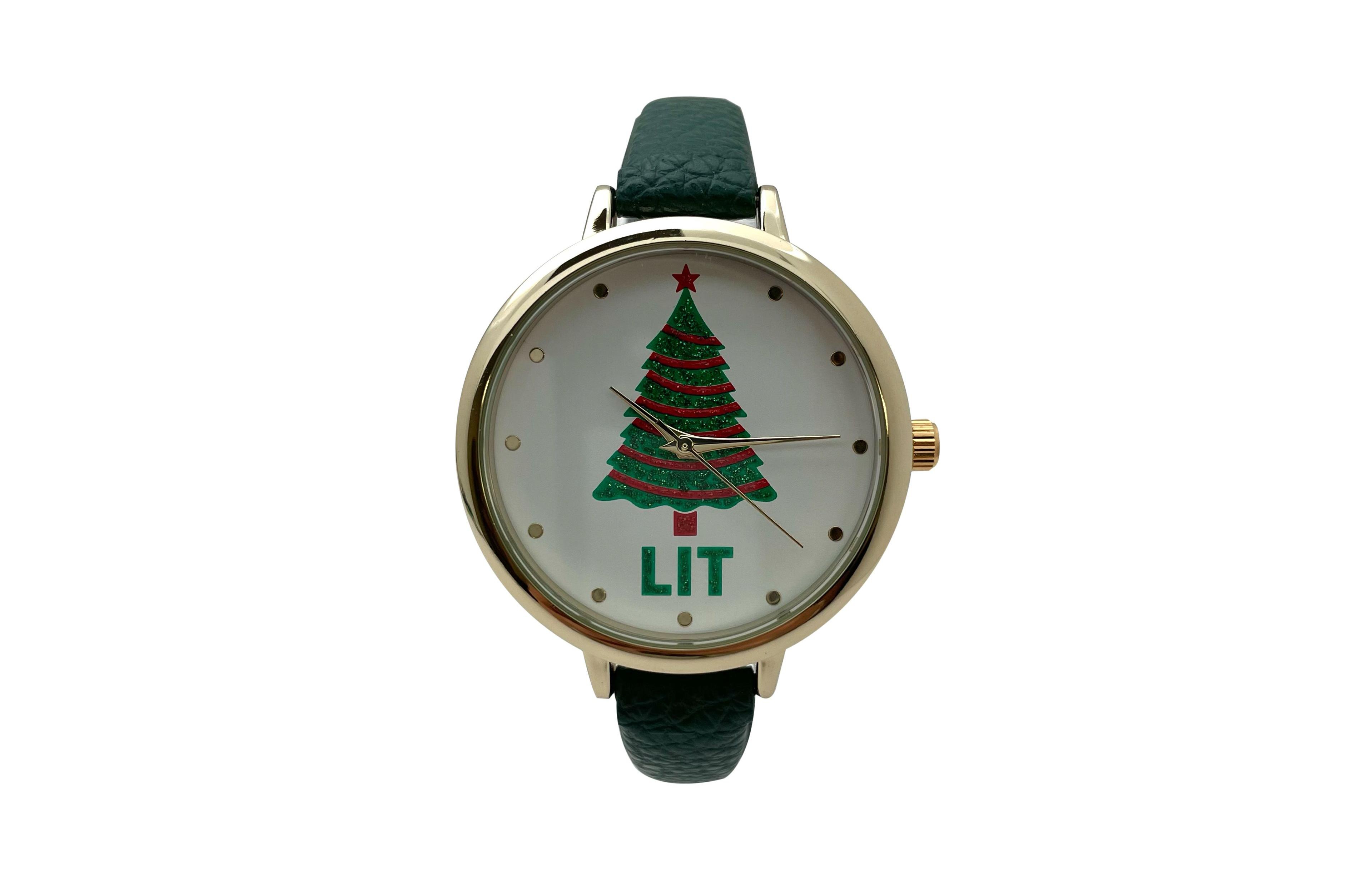 Olivia Pratt Green Faux Leather Christmas Themed Women Watches