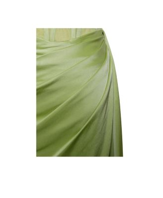 Women's Prisa Lime High Slit Satin Corset Gown