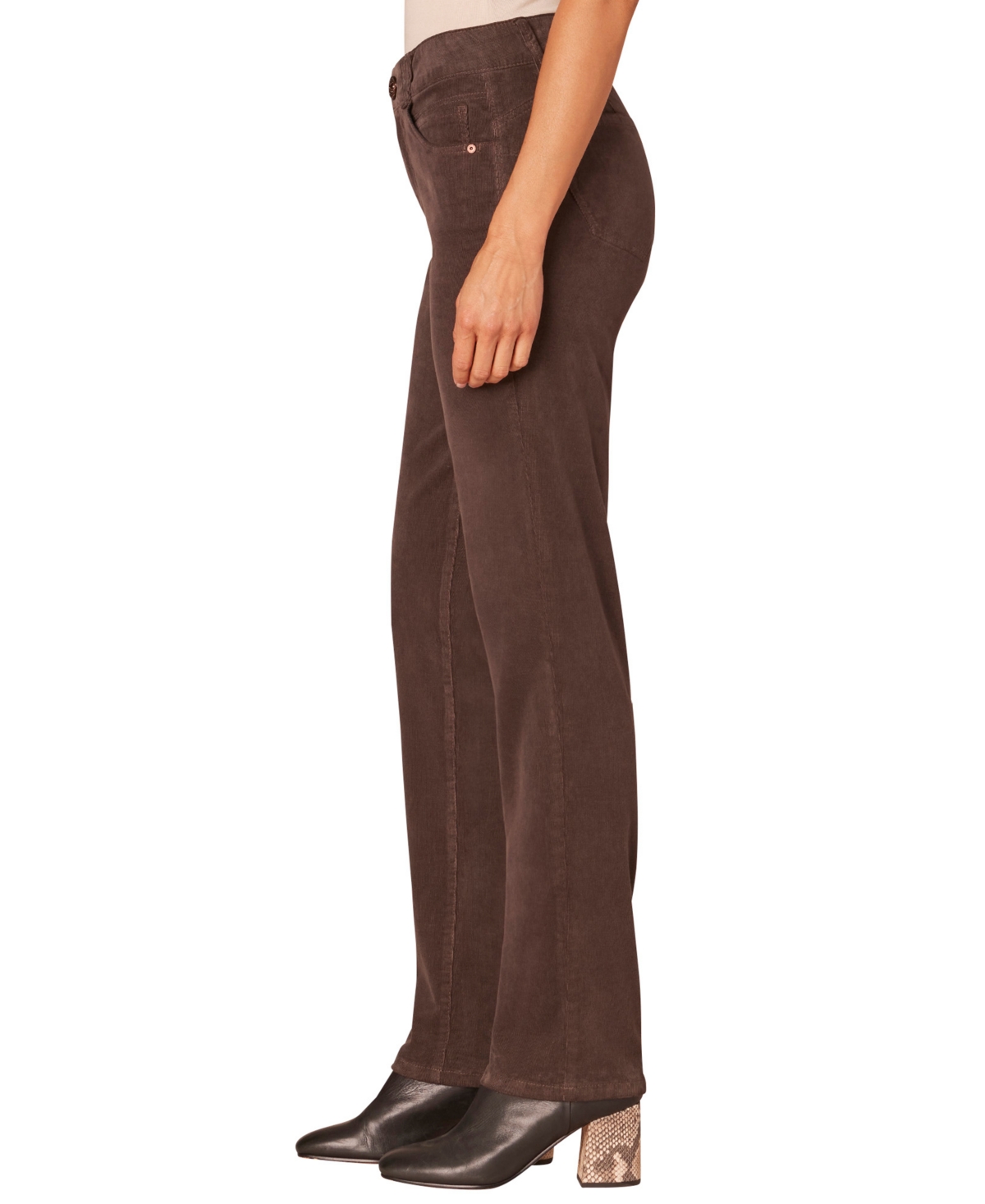 Democracy Petite "ab"solution Corduroy Straight-leg Jeans In Brown