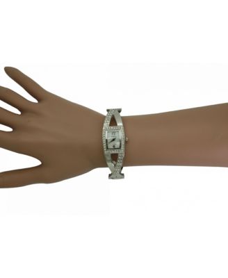 Silver Rhinestones And Pearl Tone Bangle Watch