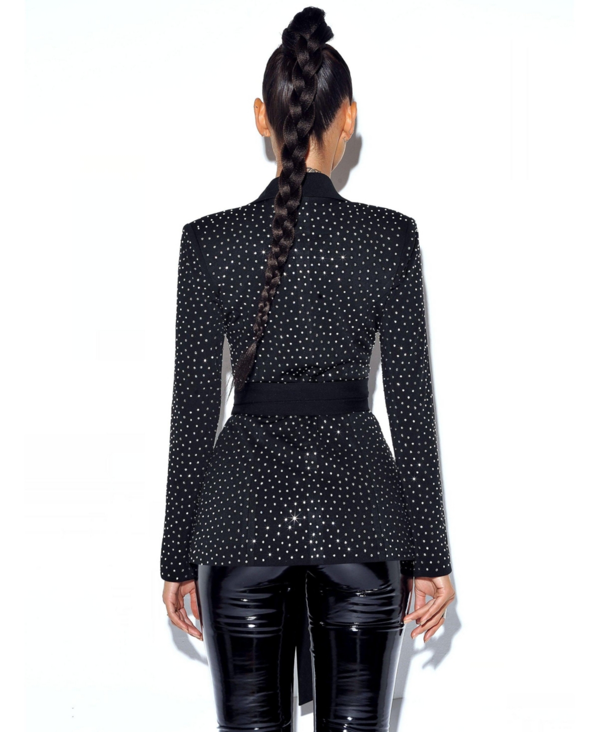 Miss Circle Women's Visionary Crystal Embellished Black Blazer Jacket