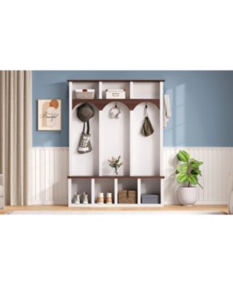 Farmhouse Hall Tree Bench Shoe Cabinet