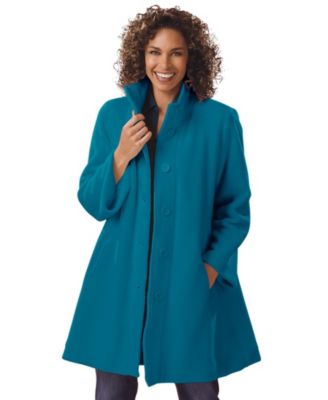 Plus Size Fleece Swing Funnel-Neck Coat
