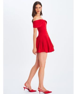 Women's Narelle Crimson Off-Shoulder Sweetheart Drop Waist Mini Dress