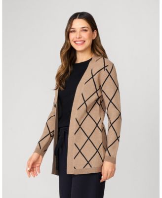Women's Open Front Argyle Cardigan