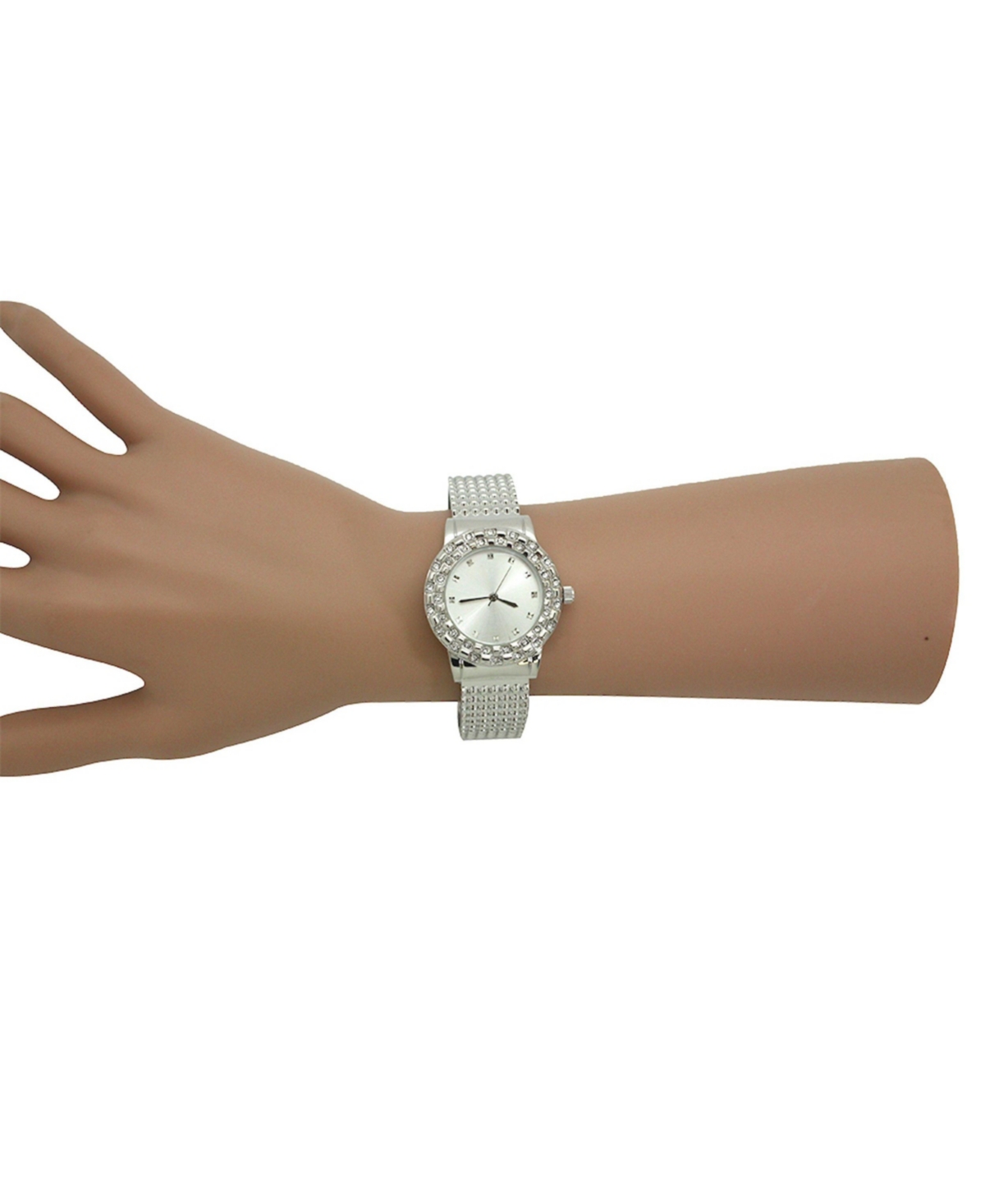 Silver Thick Bangle Watch With Rhinestone Details