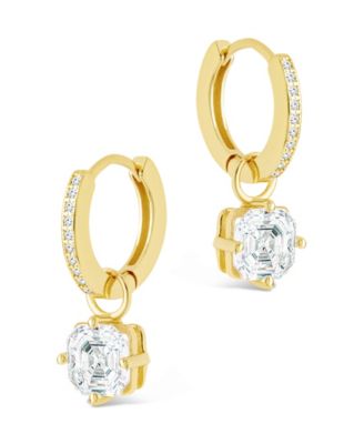 Sterling Silver Augusta Asscher Cut CZ Dangle Micro Hoops