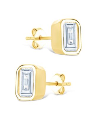 Sterling Silver Emerald Cut Bezel Set Stud Earrings