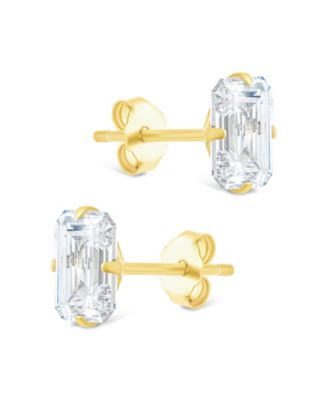 Sterling Silver Emerald Cut Prong Set Stud Earrings