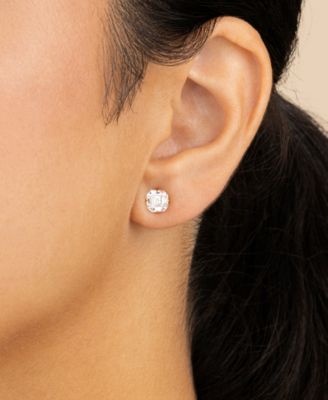 Sterling Silver Asscher Cut Prong Set Stud Earrings