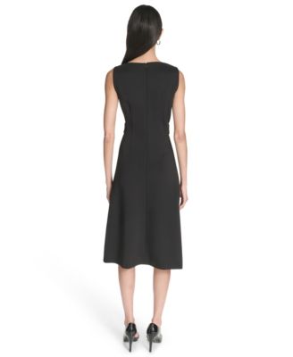Women's Boat Neck Belted Midi Dress