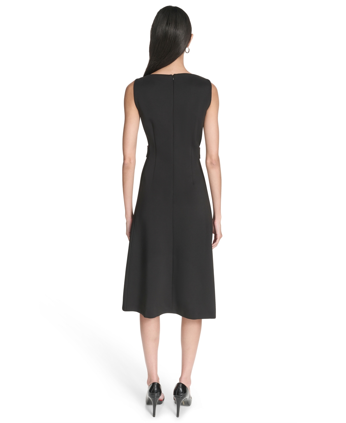 Halston Women's Boat Neck Belted Midi Dress