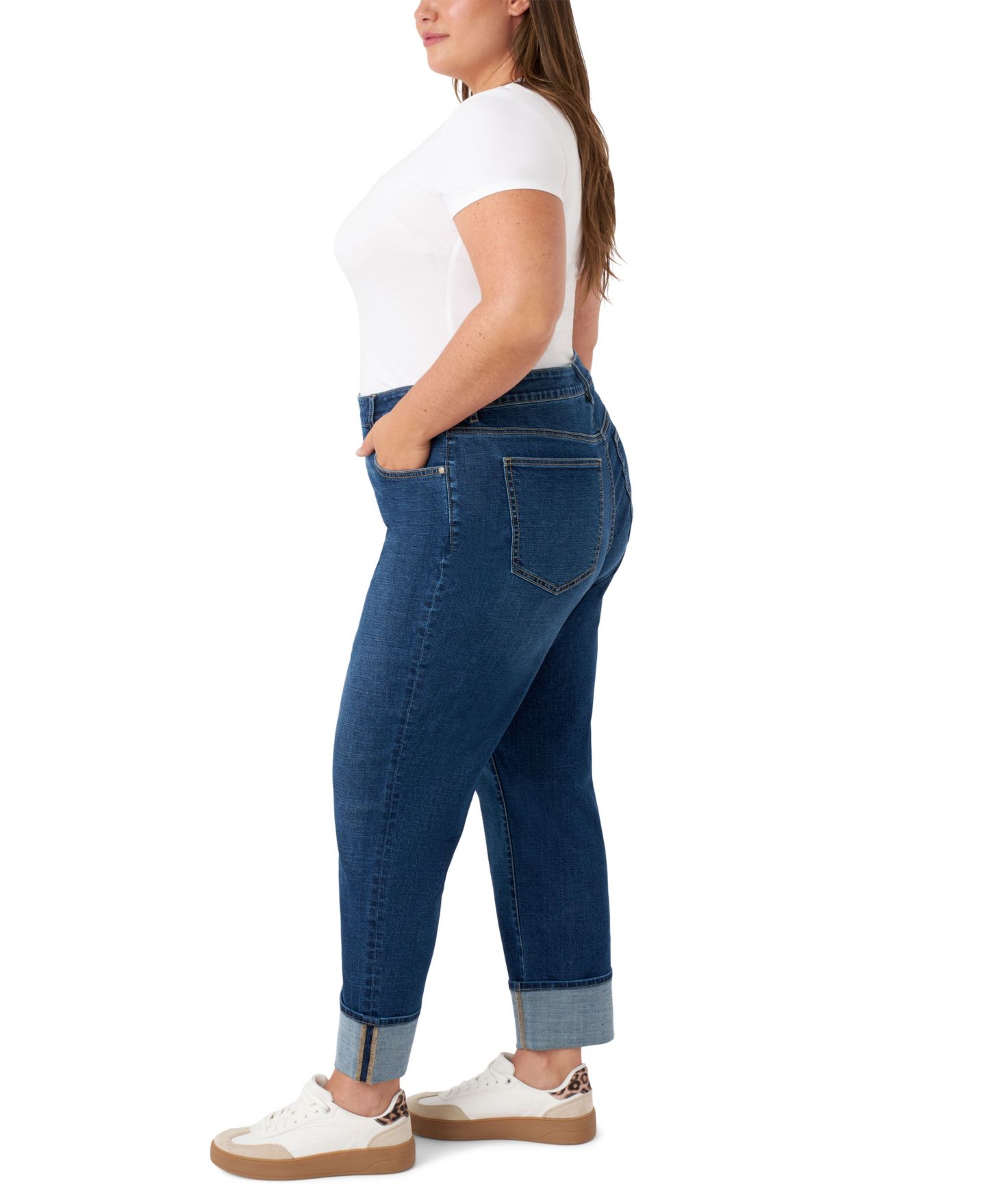 Женские джинсы Seven7 Plus Size Vintage Straight Cuffed, цвет: Тёмная варка — фото 3