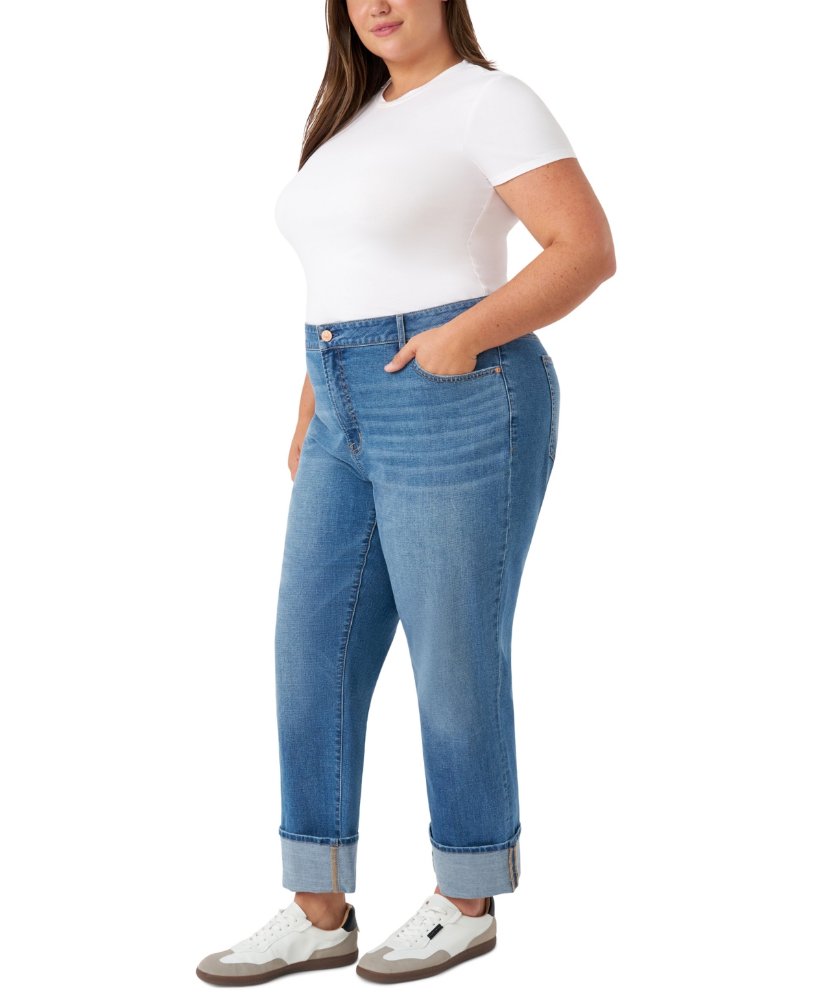 Seven7 Plus Size Vintage Straight Cuffed Jeans In Blue