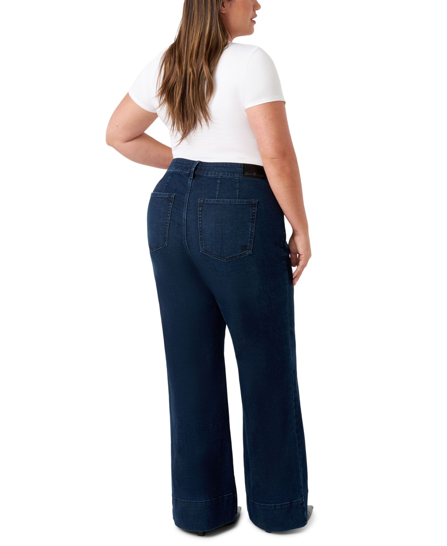 Женские джинсы Seven7 Plus Size Pintuck Wide Leg, цвет: Тёмная варка — фото 4