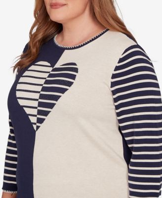 Plus Size Saratoga Springs Heart Motif Detail Striped Sweater