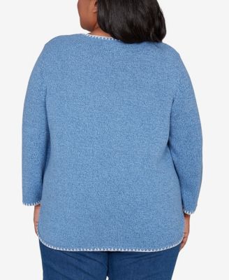 Plus Size Hilton Head Cross Stitched Floral Pullover Sweater