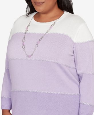 Plus Size Hilton Head Ombre Stripe Sweater with Necklace