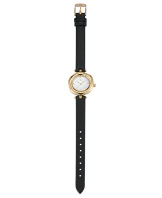 Open Circle Gold Plated Black Leather Watch, 70-110mm