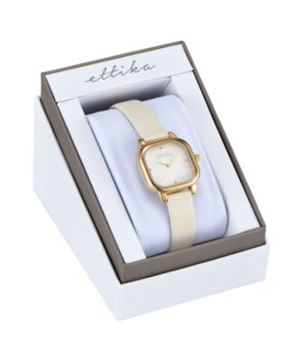 Classic Square Gold Plated Leather Watch, 85mm