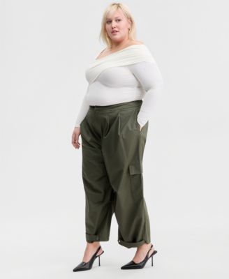 Trendy Plus Size Cotton Wide-Leg Cargo Pants, Macy's Exclusive