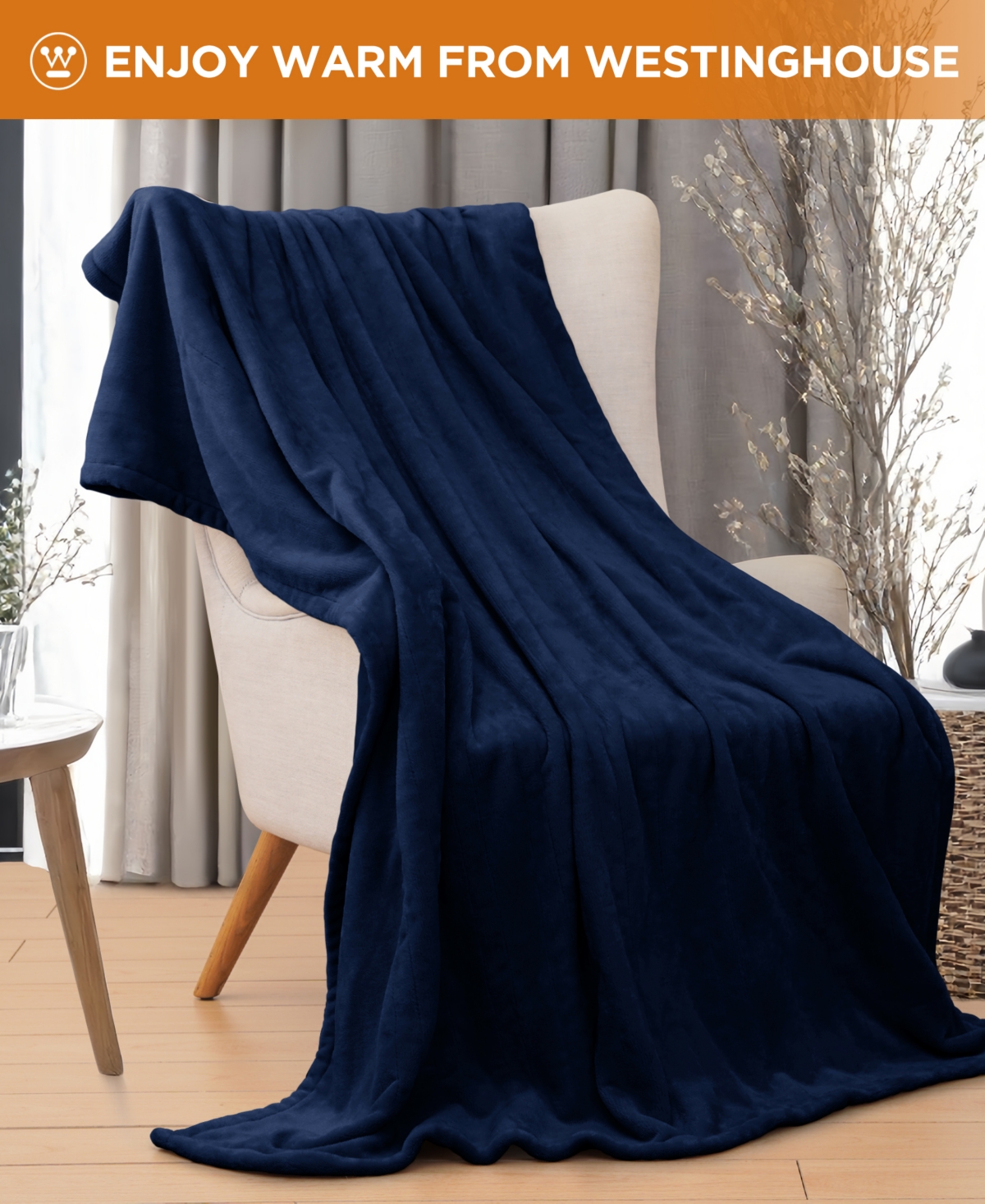 Westinghouse Heated Flannel Blanket, Full In Blue