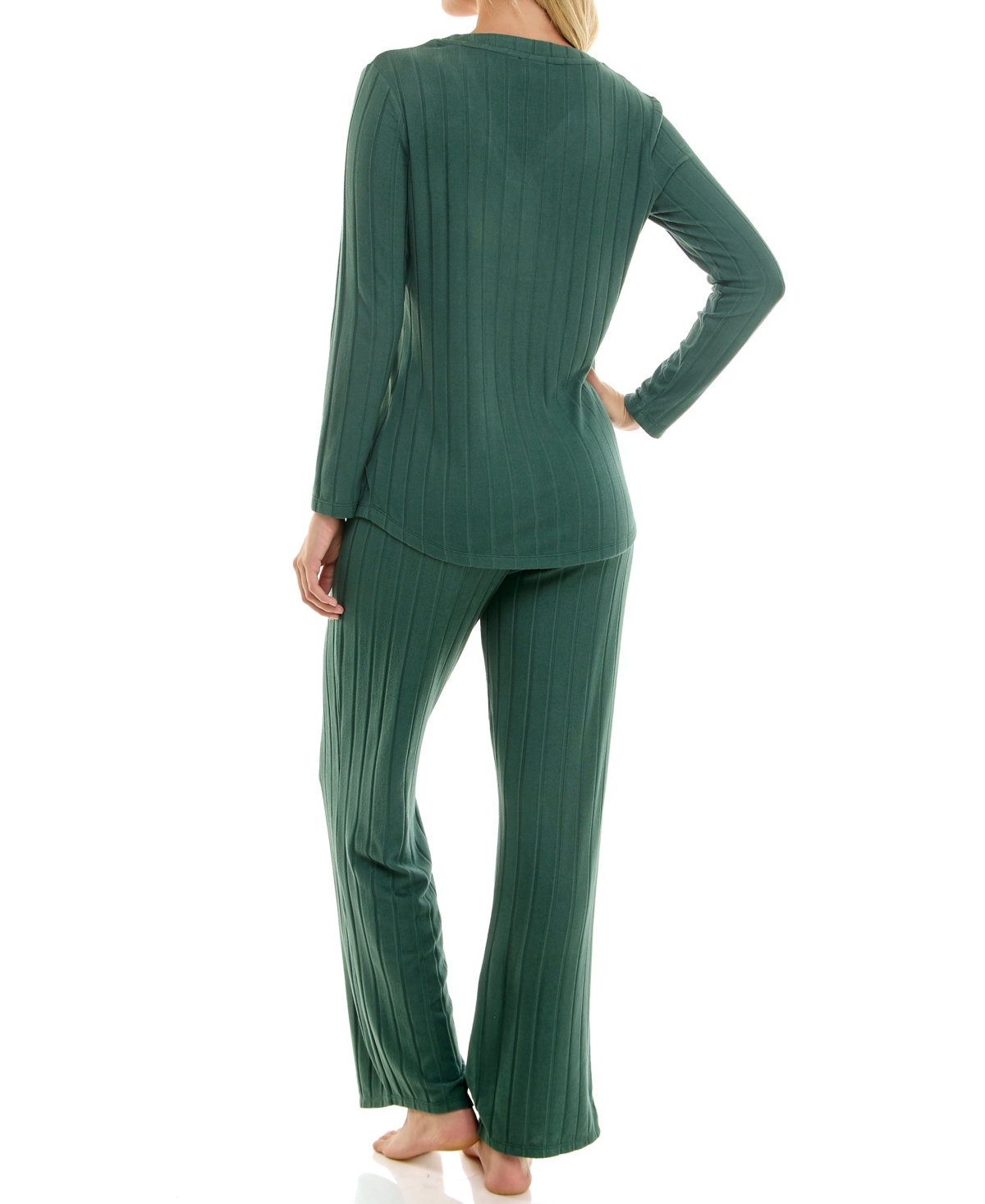 Jaclyn Intimates Women's Whisper Soft Wide Ribbed Pajamas In Green