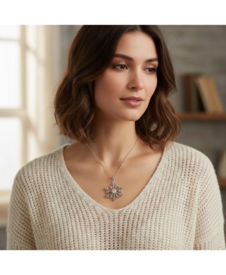 Cubic Zirconia CZ Accent Holiday Party Frozen Winter Snowflake Pendant Necklace For Sterling Silver