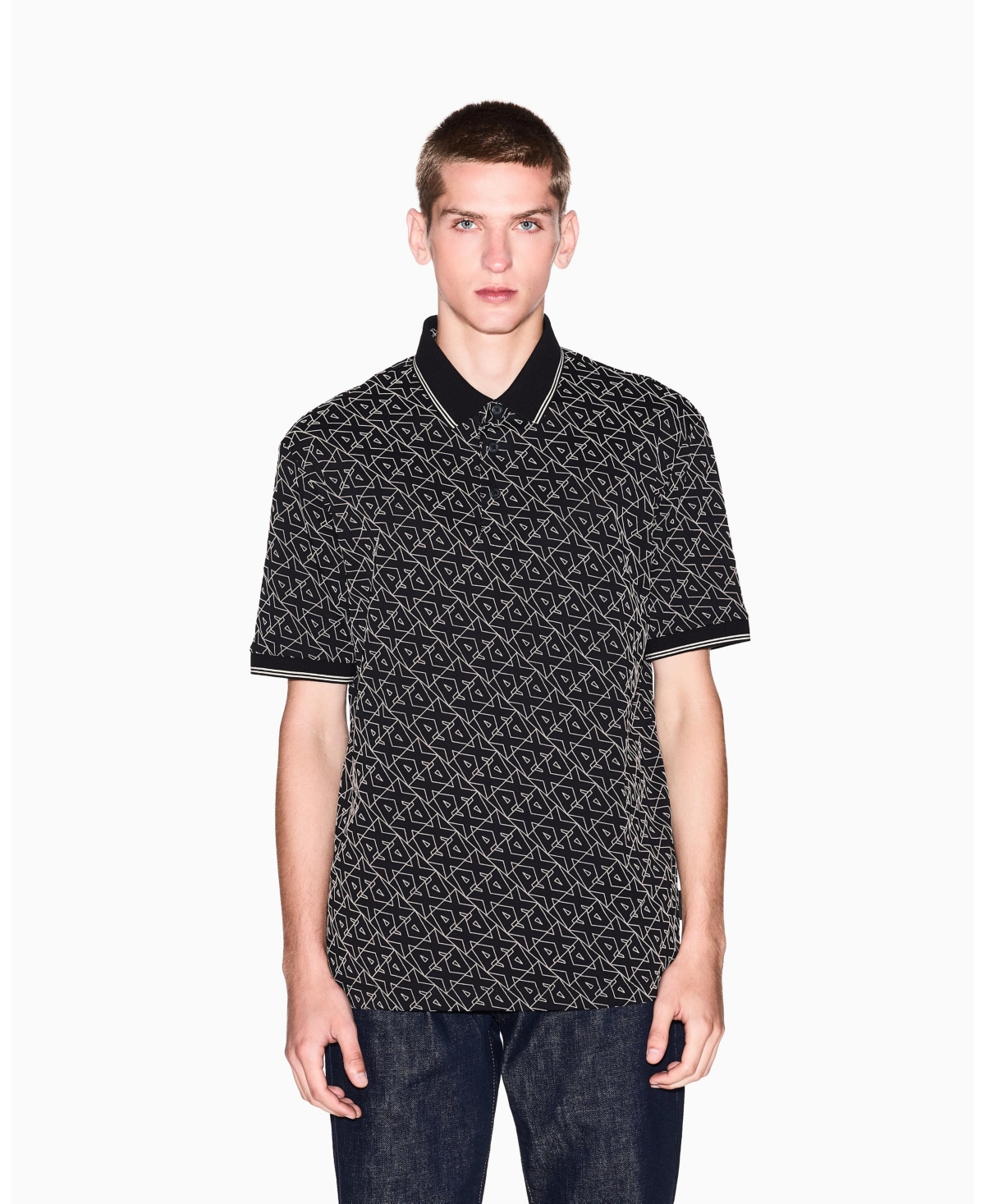 A|X Armani Exchange Men's Allover Logo with Collar Tipping Polo Shirt