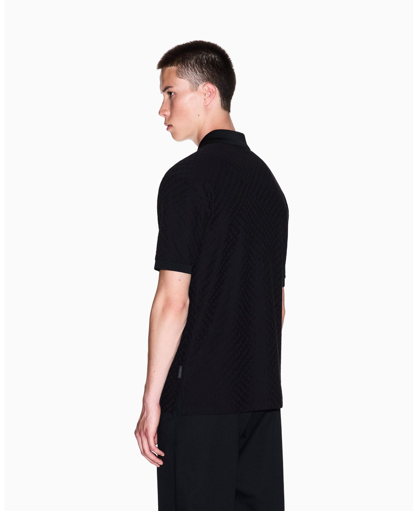 Мужское поло A|X Armani Exchange Mercerized Cotton Jacquard Logo Polo Shirt, цвет: Чёрный — фото 2