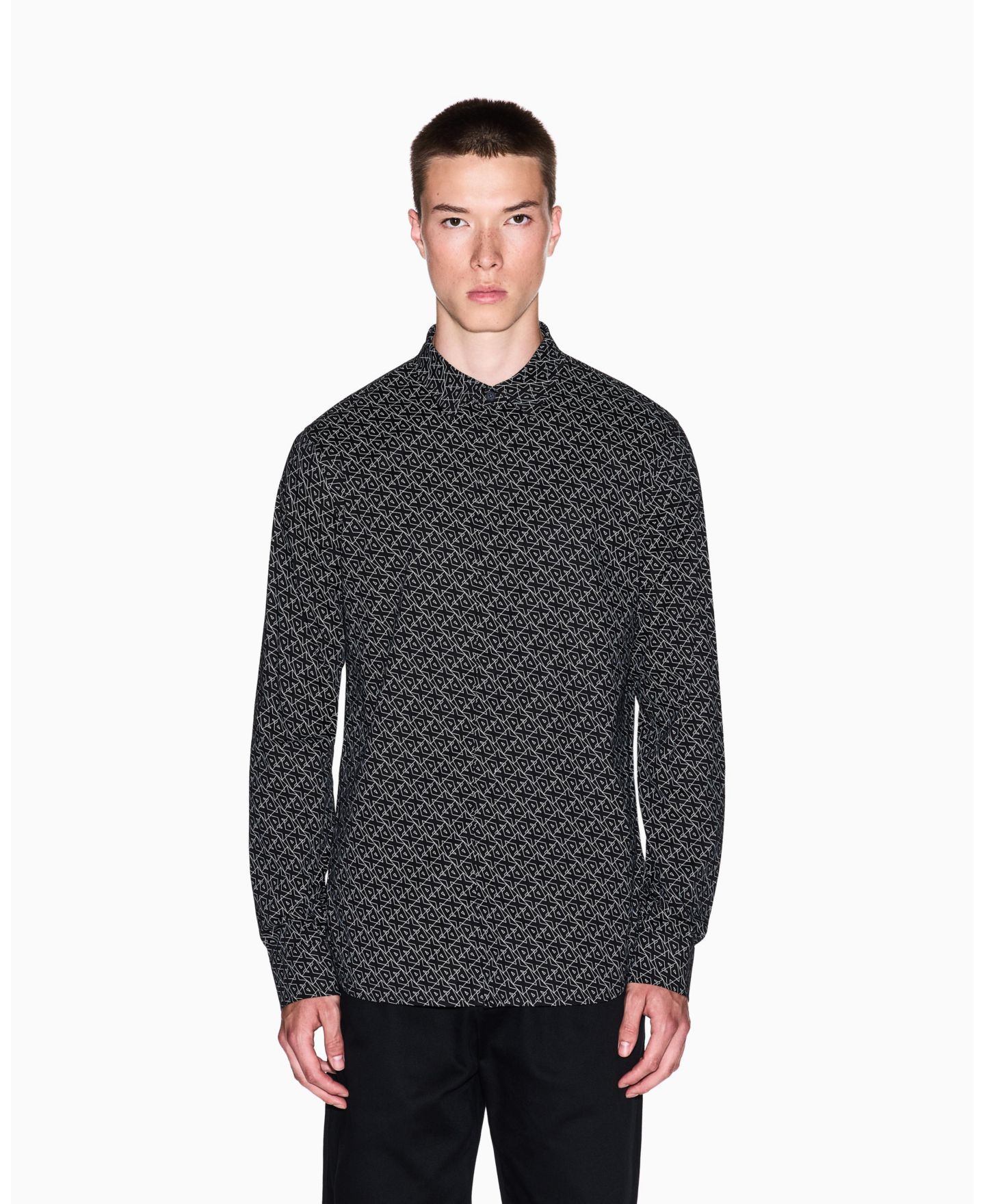 Мужская рубашка A|X Armani Exchange Long Sleeve Poplin Allover Logo Woven, цвет: Чёрный — фото 11