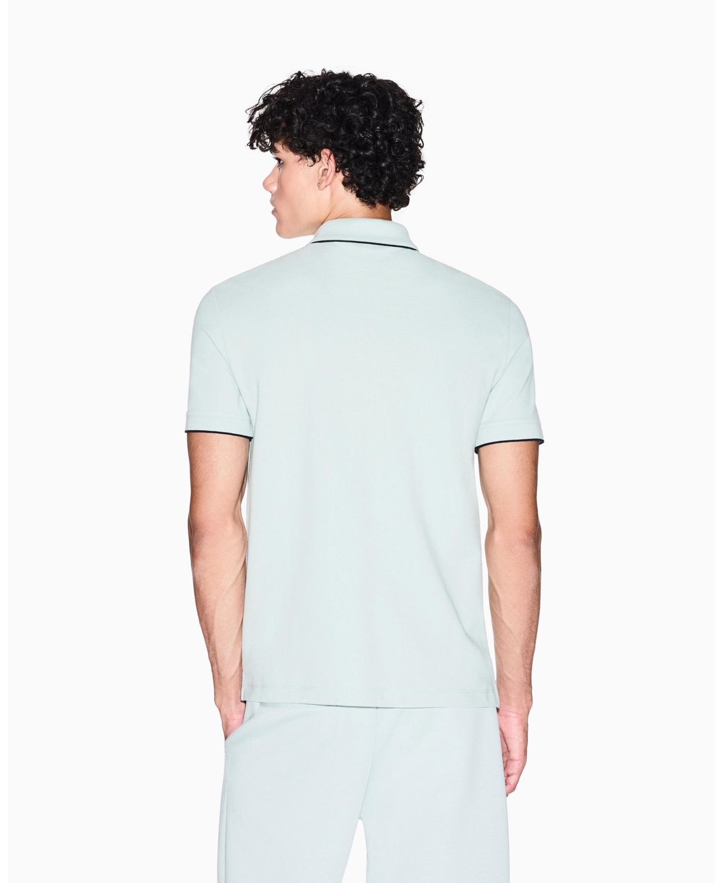 Мужское поло A|X Armani Exchange Grosgrain Logo Polo Shirt, цвет: Аквамариновый серый — фото 3
