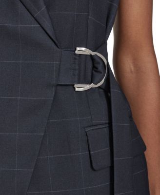 Women's Collared Windowpane Vest Jacket