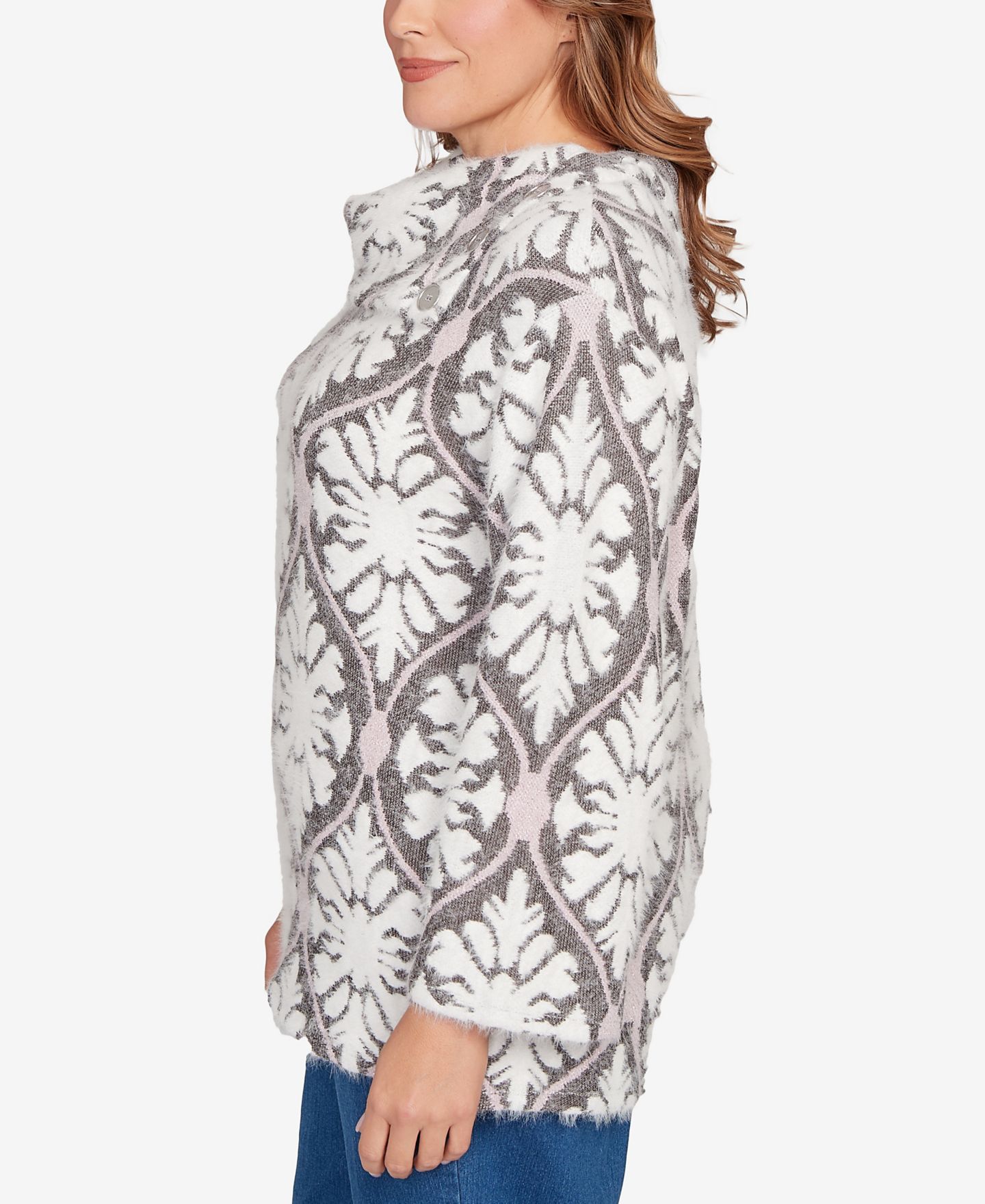 Женский свитер Ruby Rd. Plus Size Medallion Jacquard Sweater Knit Top, цвет: Розовый разноцветный — фото 2