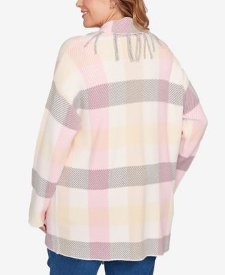Plus Size Luxe Plaid Fringed Cardigan Sweater 