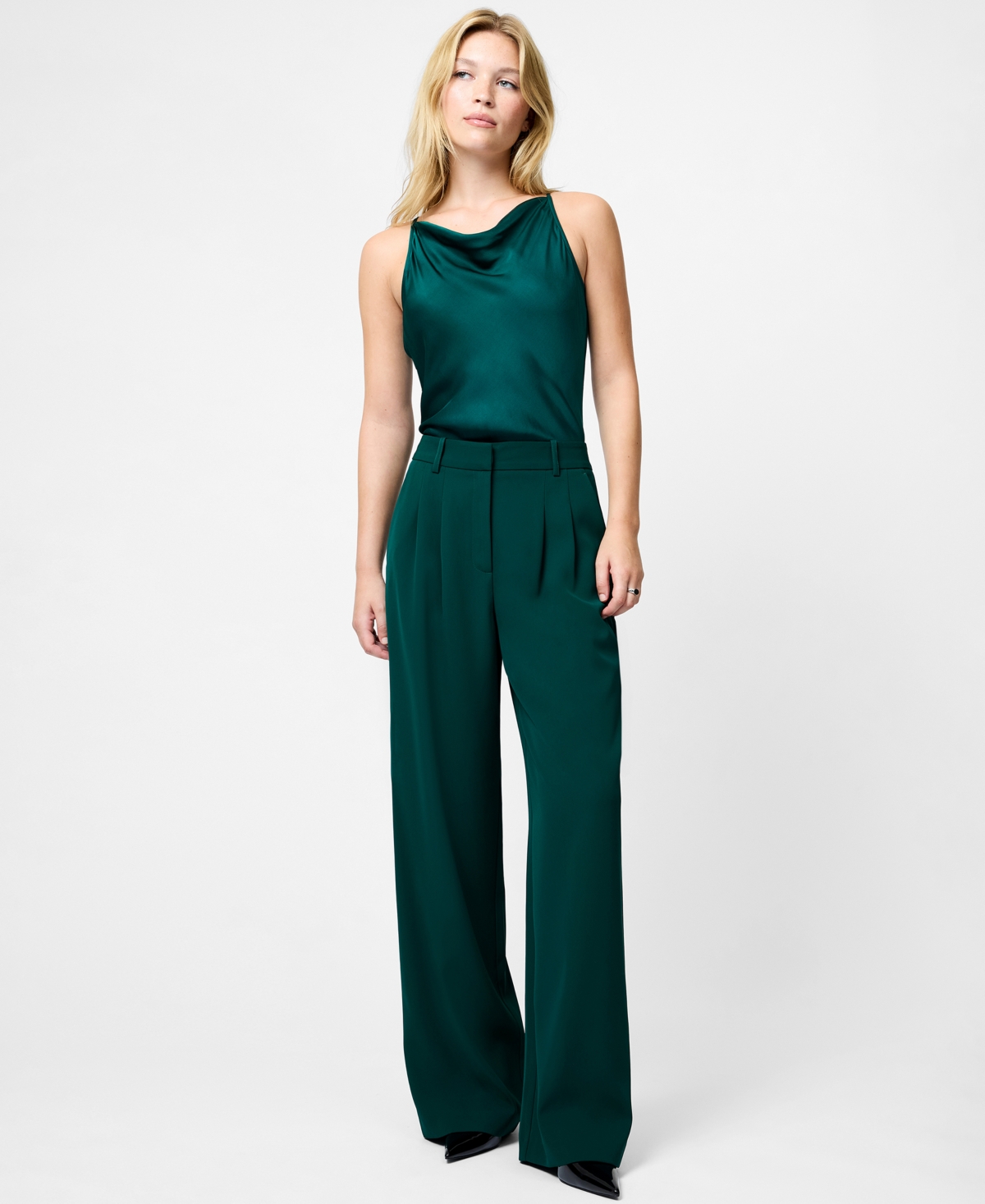 French Connection Harrie Wide Leg Suiting Pants In Green