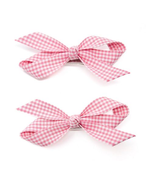 Аксессуары для волос Puttisu 2pc Bow Clip Set для девочек, цвет: Розовый в мелкую клетку