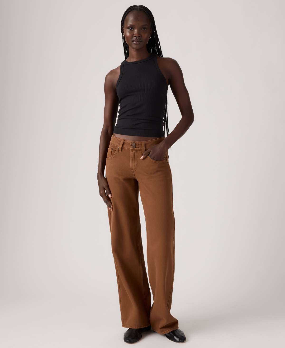 Levi's Women's Super-low Double-button Relaxed-fit Denim Jean In Brown
