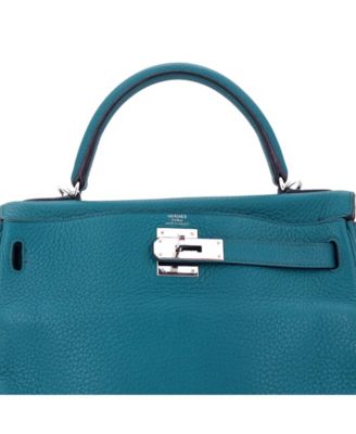  Kelly 28 Handbag Blue Clemence with Palladium Hardware
