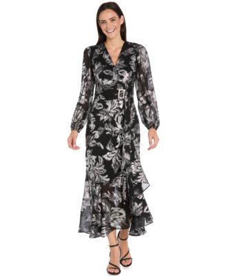 R & M Richards - Women's Printed Ruffle Detail Maxi Dress