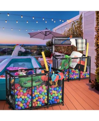 2 Pack Mesh Pool Toy Storage Bin Rolling Cart with Wheels Noodle Holder