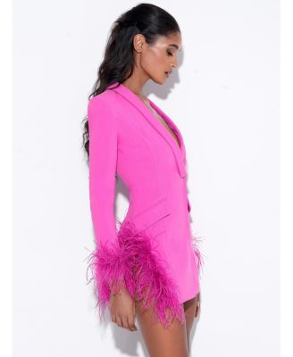 Women Madeline Fuchsia Feather Trim Blazer Dress