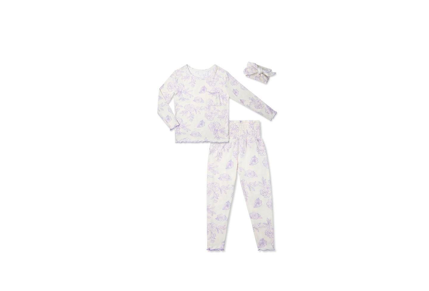 Everly Grey Little Girls Charlie Fitted Two-Piece Long Sleeve Pajamas & Head Wrap Set, цвет: Bali — фото 1